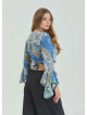 Tied Spanish Sleeve Blue Plus Size Blouse 4624